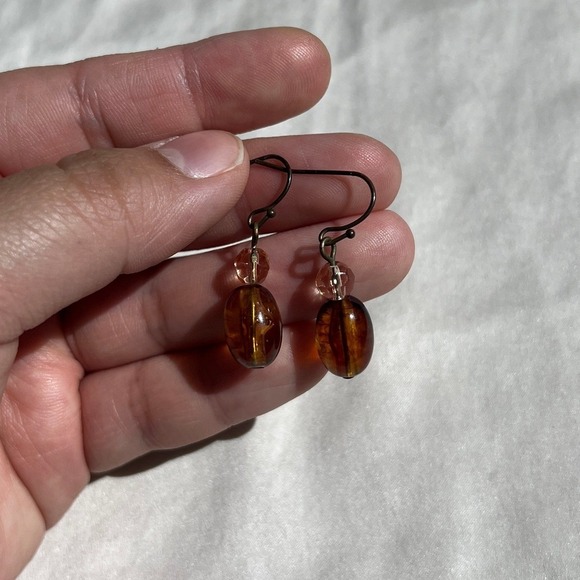 Jewelry - Amber Boho Earthy Glass Bead Drop Dangle Earrings OS Goblincore Forestcore Fairy